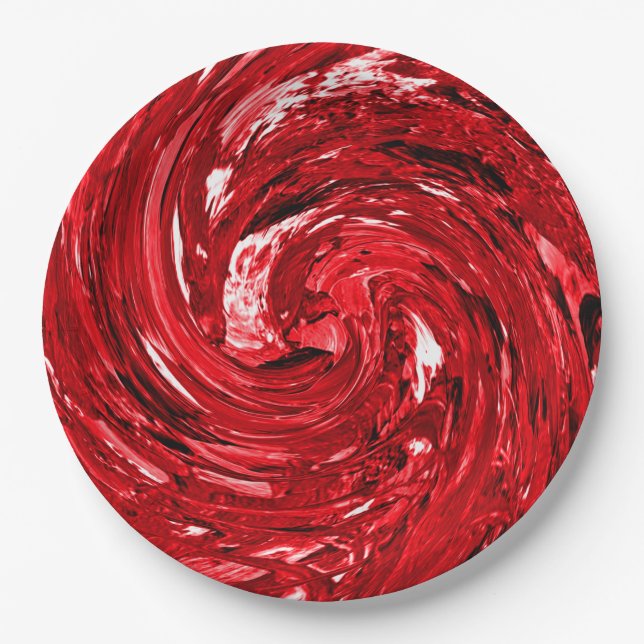 Plato De Papel Diseño de Swirl negro rojo blanco (Anverso)