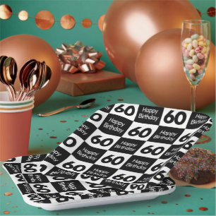 Plato De Papel Diseño de tablero de ajedrez negro y blanco para c