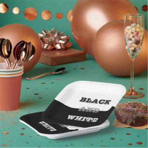 Plato De Papel Diseño De Texto Blanco Gris Negro Y Colores Sólido