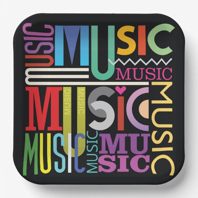 Plato De Papel Diseño de texto musical (Anverso)