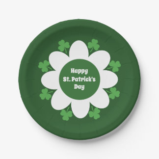 Plato De Papel Diseño de tréboles y flores verdes del Día de San