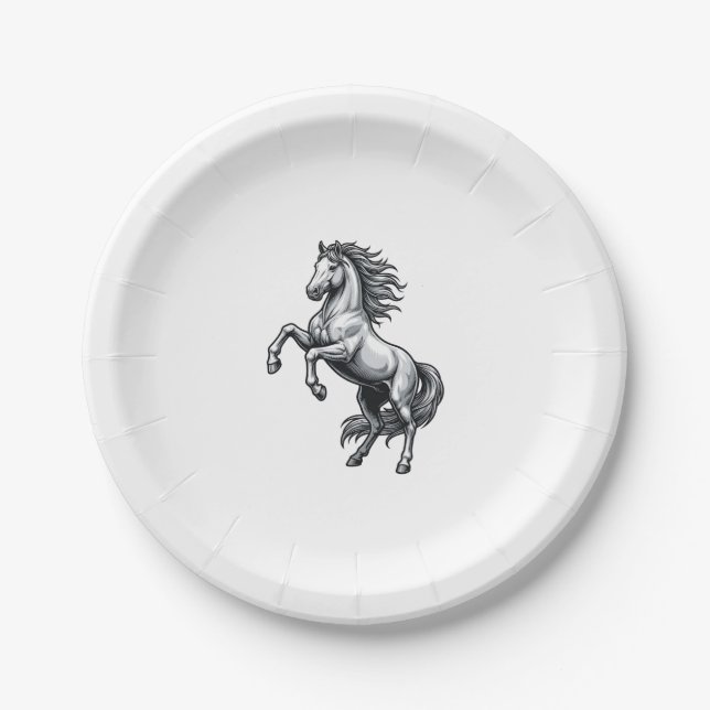 Plato De Papel Diseño de vector de caballo encabritado de grabado (Anverso)