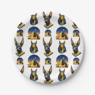 Plato De Papel Diseño del patrón Anubis de la Pirámide de Egipto
