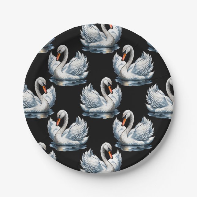 Plato De Papel Diseño del patrón de aves de cisne (Anverso)