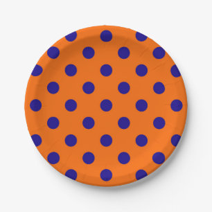 Plato De Papel Diseño del patrón de puntos de polka azul sobre Na