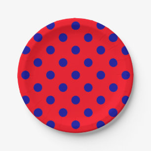 Plato De Papel Diseño del patrón de puntos de polka azul sobre ro