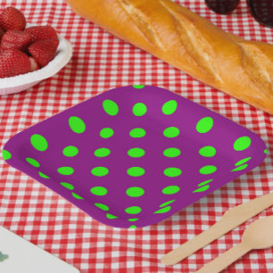 Plato De Papel Diseño del patrón de puntos de polka verde sobre p