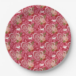 Plato De Papel Diseño del patrón feliz de San Valentín