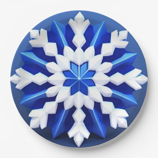 Plato De Papel Diseño Detallado de Copo de Nieve Blanco (Anverso)