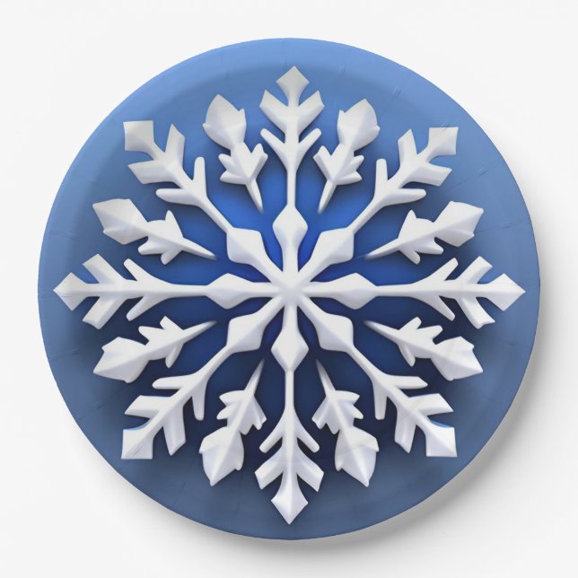 Plato De Papel Diseño Detallado de Copo de Nieve Blanco (Anverso)