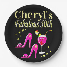 PLATO DE PAPEL DISEÑO DIVA DE 50 CUMPLEAÑOS DE ROSA POPULAR