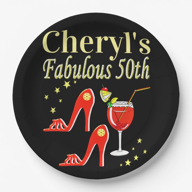 PLATO DE PAPEL DISEÑO DIVA DE CUMPLEAÑOS 50 ROJOS (Anverso)