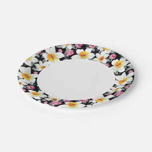 Plato De Papel Diseño elegante con flores narcisas