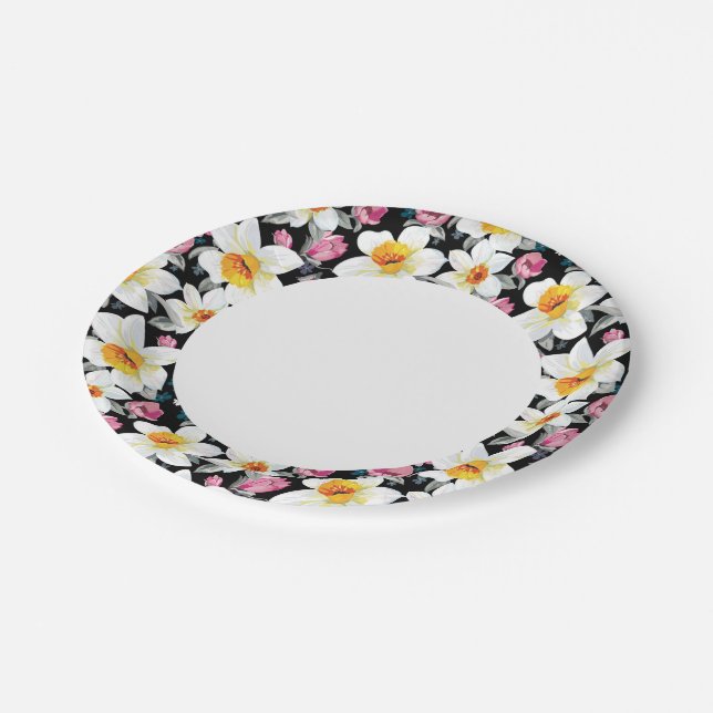 Plato De Papel Diseño elegante con flores narcisas (Angular)