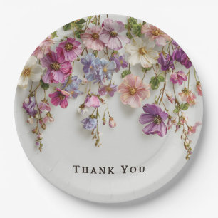 Plato De Papel Diseño elegante de "Gracias" con flores colgantes