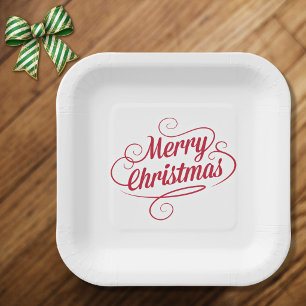 Plato De Papel Diseño Elegante Navidad Rojo Vintage