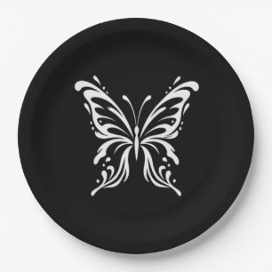 Plato De Papel Diseño estético floral de línea de mariposa elegan