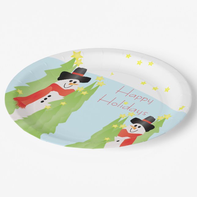 Plato De Papel Diseño festivo de muñecos de nieve con estrellas (Angular)
