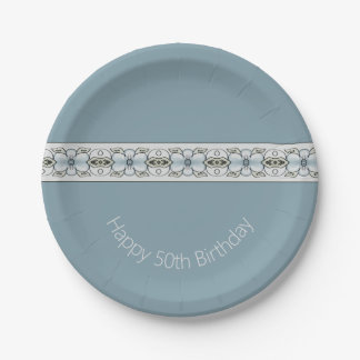 Plato De Papel Diseño floral Azul claro