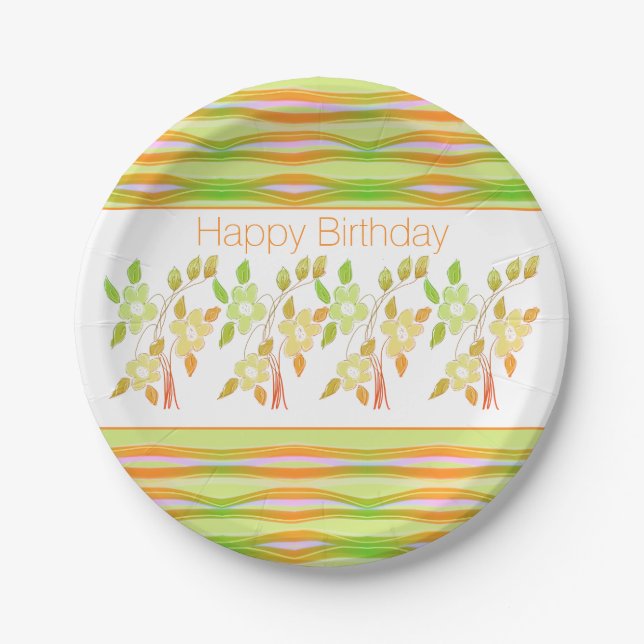 Plato De Papel Diseño floral con Naranja (Anverso)