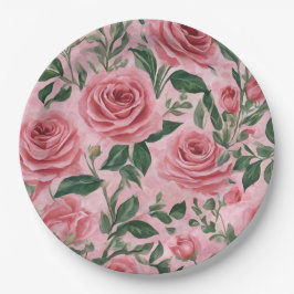 Plato De Papel Diseño floral de rosas
