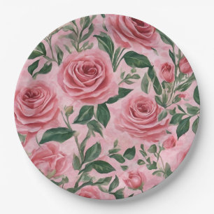 Plato De Papel Diseño floral de rosas