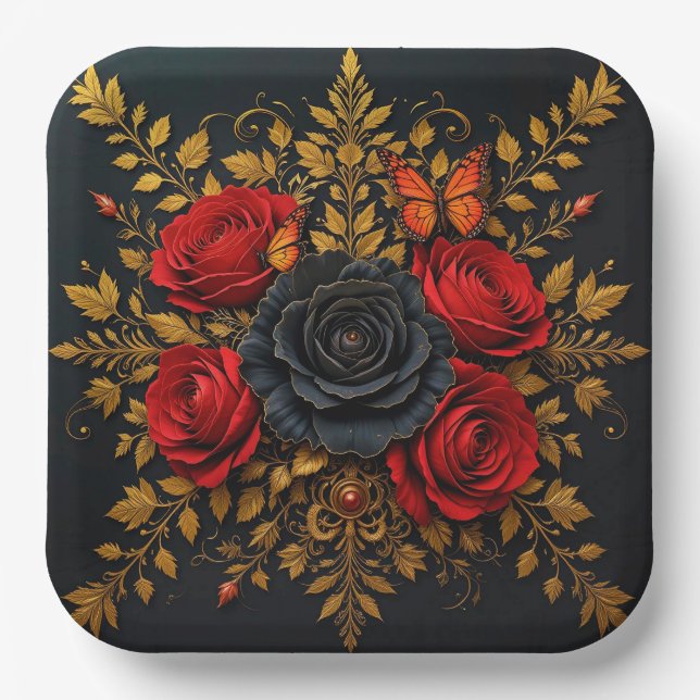 Plato De Papel Diseño floral elegante (Anverso)