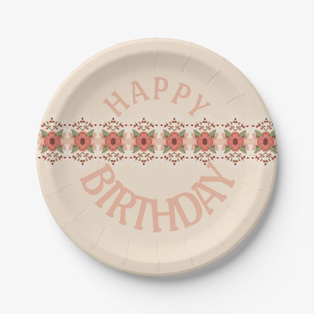 Plato De Papel Diseño floral moderno (Anverso)