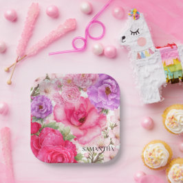 Plato De Papel Diseño Floral Personalizado