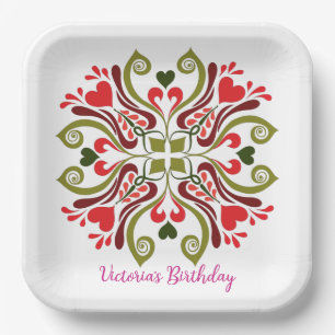Plato De Papel Diseño floral personalizado con nombre