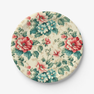 Plato De Papel Diseño floral victoriano de color azul claro