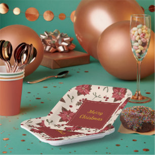 Plato De Papel Diseño florido y elegante de la época navideña