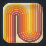 Plato De Papel Diseño geométrico de estilo retro vintage de los a<br><div class="desc">Diseño geométrico de estilo retro vintage de los años 70 en Naranja marrón y amarillo.</div>