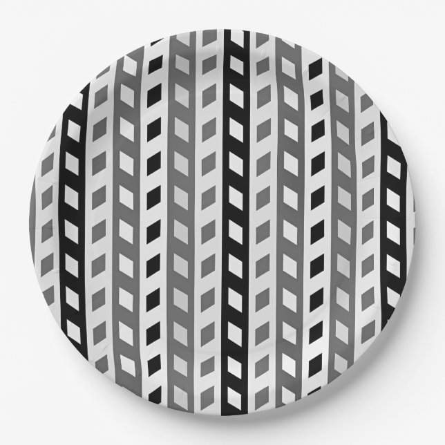 Plato De Papel Diseño geométrico, gris, negro, blanco, (Anverso)