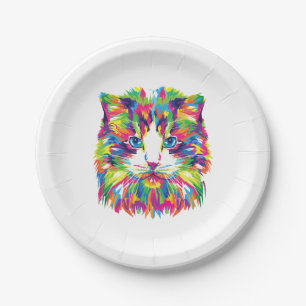 Plato De Papel Diseño geométrico prismático de cara de gato-32453