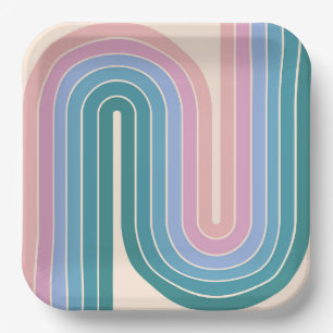Plato De Papel Diseño geométrico retro vintage estilo 70