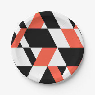 Plato De Papel Diseño geométrico rojo-negro, moderno, moderno y m