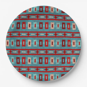 Plato De Papel Diseño Geométrico Rojo y Turquesa de las Mesetas d