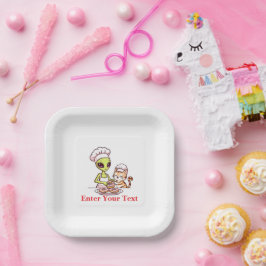Plato De Papel Diseño Kawaii de Gato Chef Alien Donut