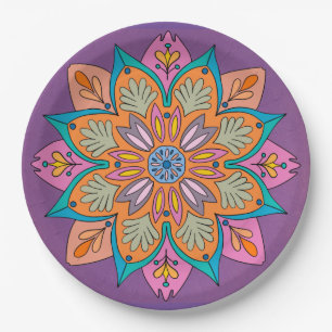 Plato De Papel Diseño Mandala Decorativo