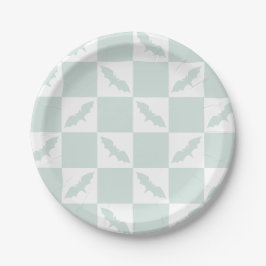 Plato De Papel Diseño Mint Green Check con bats volantes