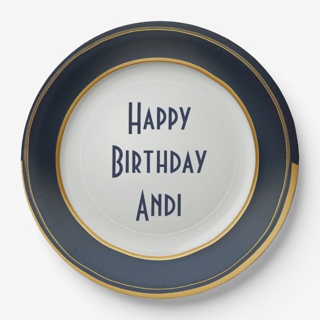 Plato De Papel Diseño moderno japonés de cerámica azul y oro (Anverso)