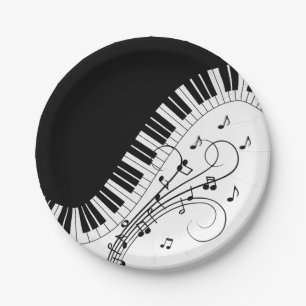Plato De Papel Diseño musical de teclado de piano