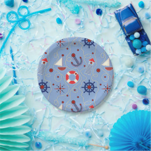 Plato De Papel Diseño náutico de parchwork