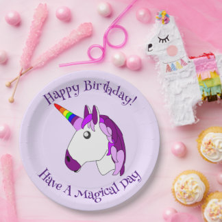 Plato De Papel Diseño personalizado de unicornio