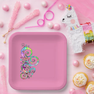 Plato De Papel Diseño pintado de mano cardíaca espiral 1