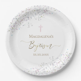 Plato De Papel diseño purpurina confetti Bautismo