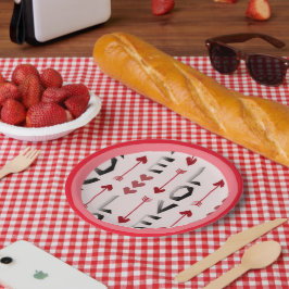 Plato De Papel Diseño Romántico de Flecha, Corazón y Amor