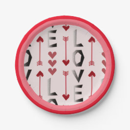 Plato De Papel Diseño Romántico de Flecha, Corazón y Amor