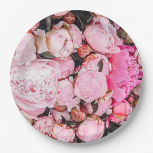 Plato De Papel Diseño rosado del fiesta del Peony